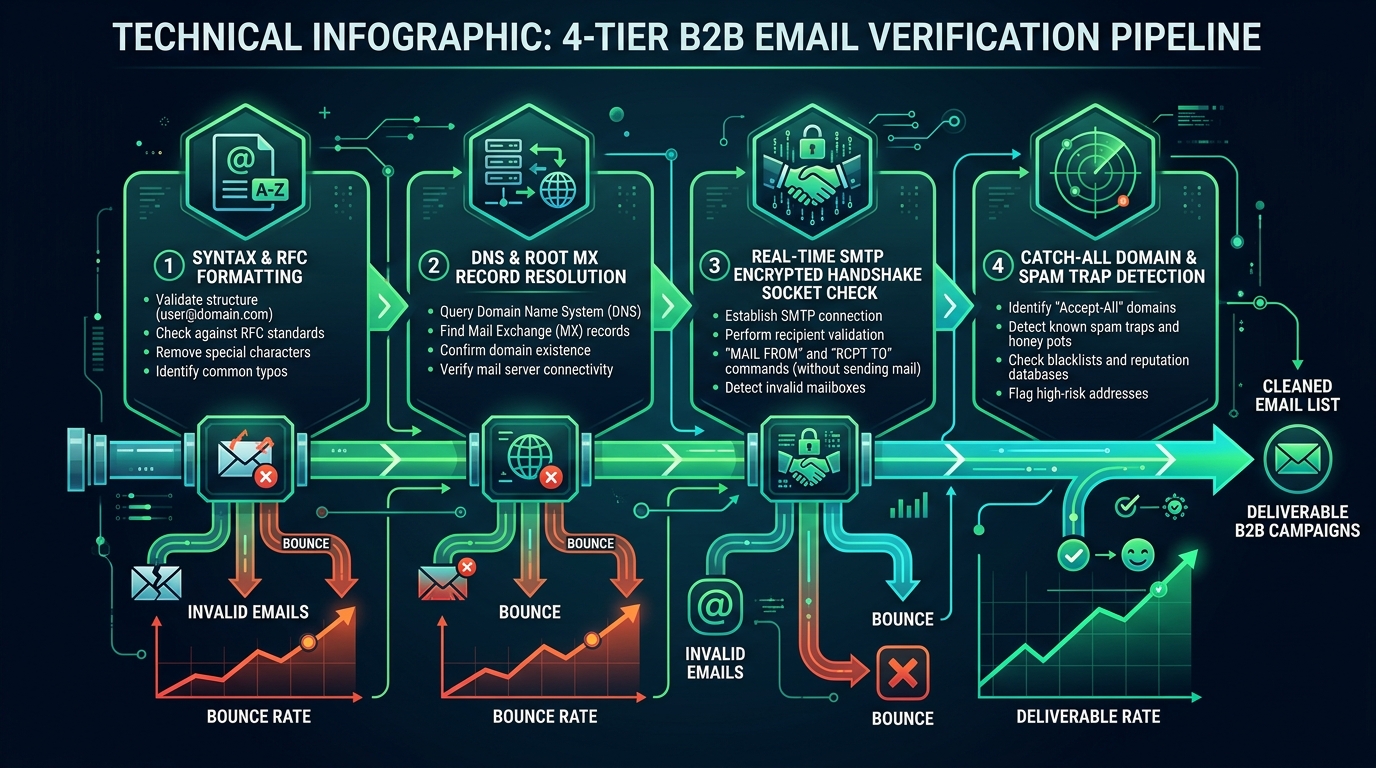 B2B Email Verification & Contact Data Hygiene: The Complete Technical Blueprint — Technical Architecture Infographic & b2b email verification data hygiene blueprint Workflow Diagram