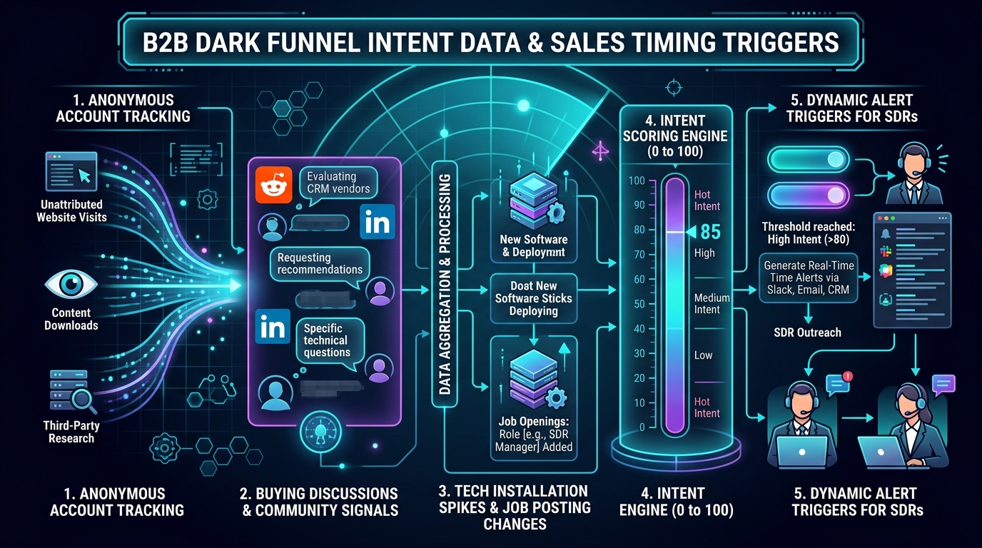 B2B Intent Data & Timing Triggers: How to Reach Prospects Exactly When They Are Ready to Buy — Technical Architecture Infographic & b2b intent data timing triggers guide Workflow Diagram