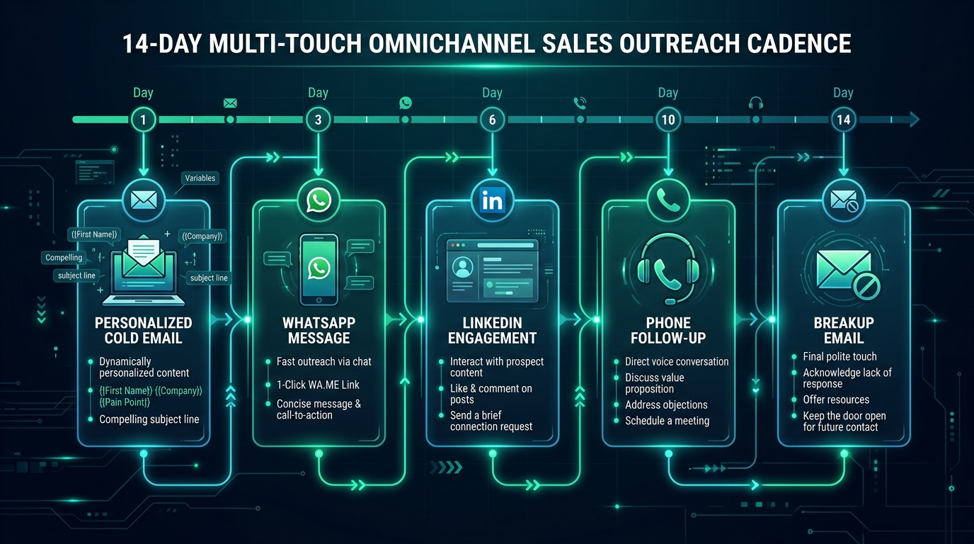 Omnichannel B2B Outbound: Combining Cold Email, WhatsApp, and Phone for 3x Meeting Rates — Technical Architecture Infographic & omnichannel b2b lead generation Workflow Diagram